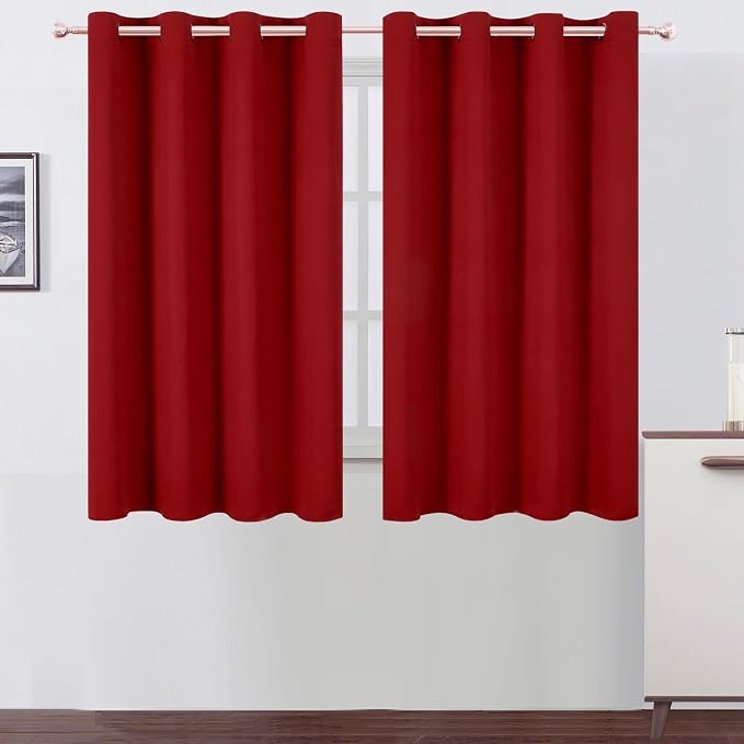 Blackout Curtains 66 x 54 Inch Long Red Curtains Set of 2 Panels Room Darkening Curtains for Bedroom and Living Room