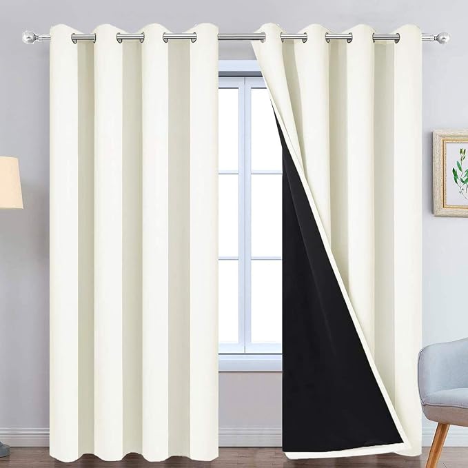 Yakamok Cream 100% Blackout Curtains 96 Inches Long for Bedroom 52" Wide | Blackout Curtain Panels for Bedroom, 2 Thick Layers Grommet Top Thermal Insulated Drapes with Black Liner for Living Room
