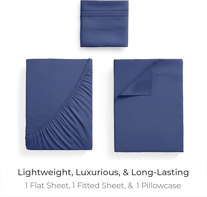 Mellanni Iconic 3-Piece, Ultra Soft Sheet Set (Twin, Blue Nova) | 10M+ Sleepers. Lab-tested: Sleeps Cool, Stays Bright, Strong, Smooth. Good Housekeeping Best Bedding, 7 yrs running.