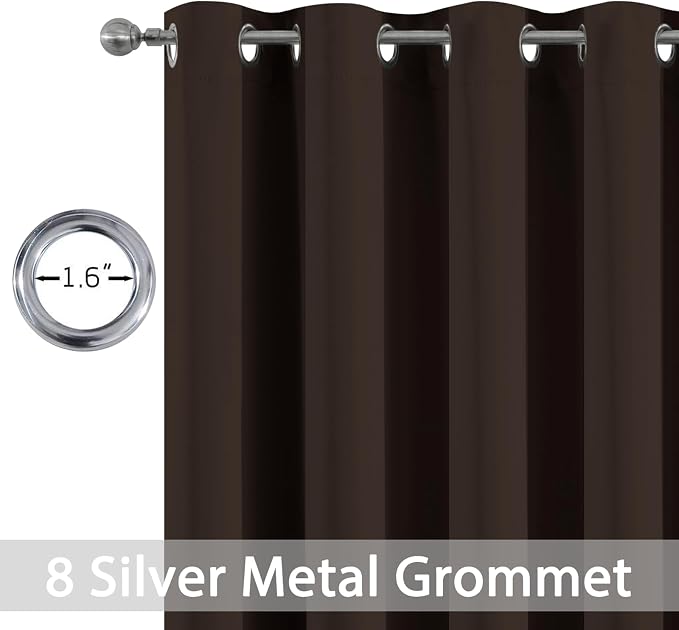 Yakamok Room Darkening Curtains 52x96 inch Length Dark Brown-Living Room | 2 panels,grommet blackout window treatment,thermal insulated,light blocking drapes,privacy protection,bedroom dining room