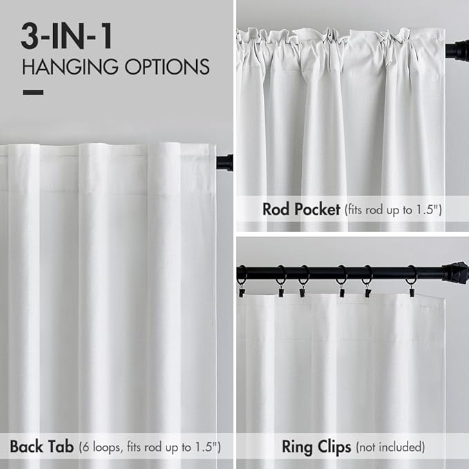 MIULEE 100% Blackout Curtains Linen Curtains & Drapes 96 Inches Long, White | 2 Panels, Full Black Out, Thermal Insulated, Room Darkening Window Curtains for Bedroom Living Room , Back Tab & Rod Pocket