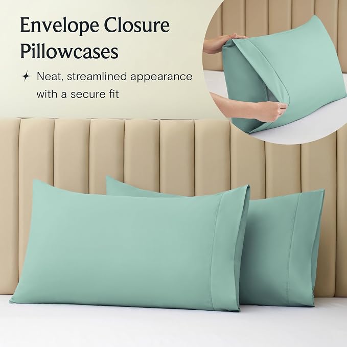 LuxClub 3 PC Twin Sheet Set, Deep Pockets Wrinkle Free Cooling Bed Sheets Hotel Bedding for Women, Men, Kids & Teens, Includes 1 Fitted Sheet, 1 Flat Sheet and 1 Pillowcase-Silky Soft Light Teal | LUXCLUB Cooling Twin Size Fitted Sheet & Pillowcase Set...