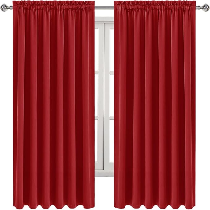 DWCN Wide Blackout Curtains for Bedroom Living Room 70 x 63 Inch Long Red | 2 Panels Set, Room Darkening, Thermal Insulated, Light Blocking, Rod Pocket Drapes, Noise Reducing Window Treatments