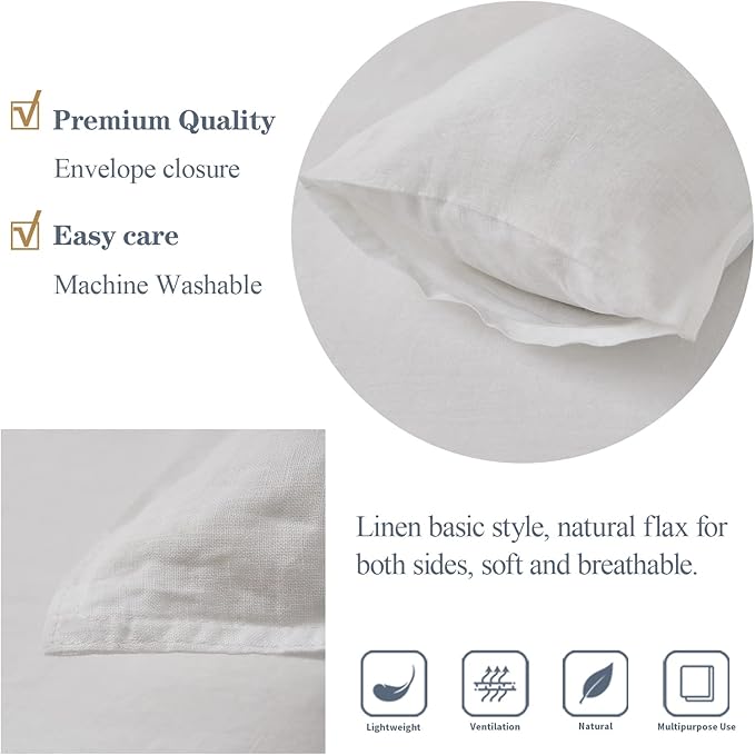 Simple&Opulence 100% Linen Lumbar Pillow Cover 12 x 20 Inches Set of 2 Rectangular Decorative Throw Cushion Cover for Couch Sofa Bed Living Room Office Soft Breathable Farmhouse - White