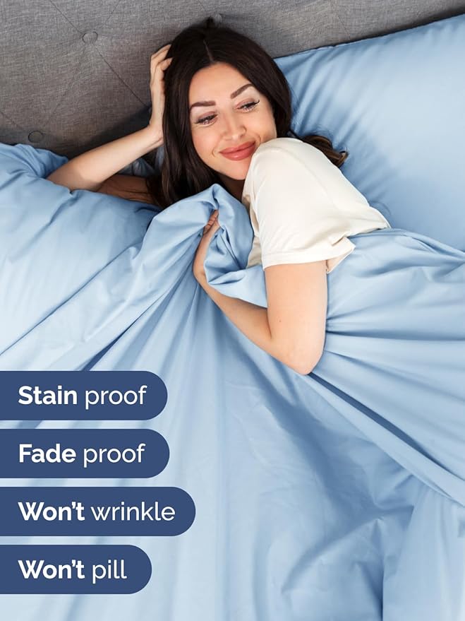 Extra Deep Split King Sheet Set - 7 Piece Breathable & Cooling - Light Blue | Hotel Luxury Bed Sheets Set, Easy & Secure Fit, Ultra-Soft, Wrinkle & Fade Free, Comfy Sheets Set with Extra Deep Pockets