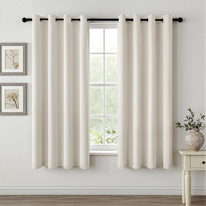 MIULEE Ivory Blackout Bedroom Curtains Drapes 72 Inch Long 52"x72" | Grommet Top, Room Darkening Window Drapes, Privacy Protection, Thermal Insulated, Heat Blocking, Light Blocking