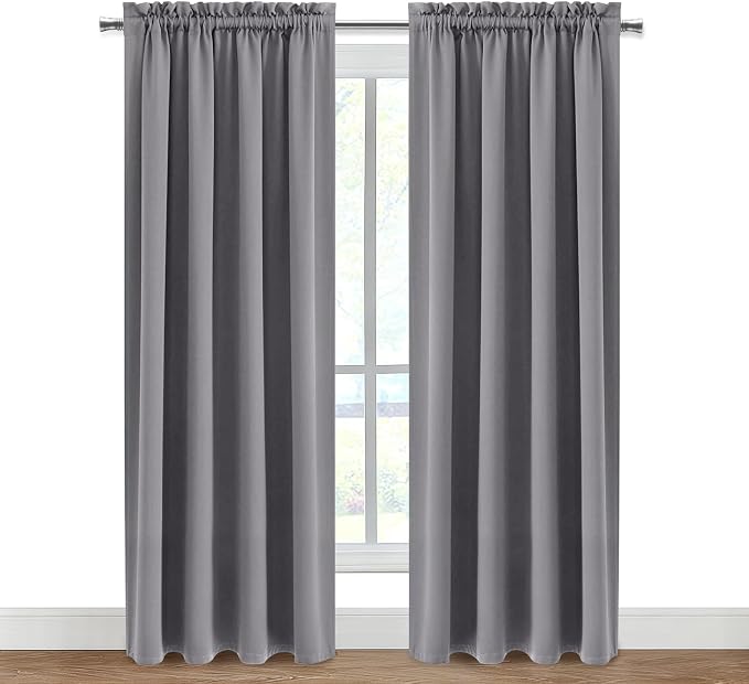 DWCN Blackout Curtains for Bedroom Living Room 52 x 84 Inch Long Grey | 2 Panels Set, Room Darkening, Thermal Insulated, Light Blocking, Rod Pocket Drapes, Noise Reducing Window Treatments