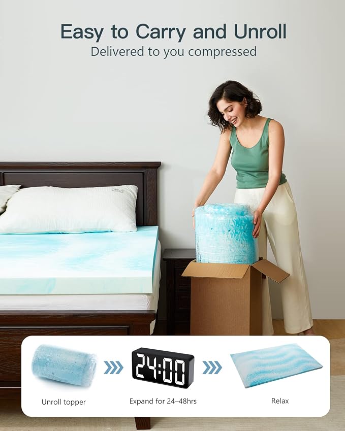 PERLECARE 4 Inch King Memory Foam Mattress Topper, Cooling Gel Infused Mattress Pad, Ventilated Bed Topper for Pressure Relief, Blue