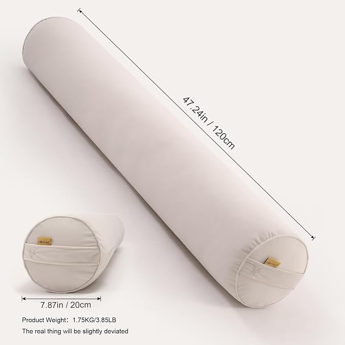 Body Pillow for Adults,Long Round Pillow,Big Cylindrical Pillow,Large Full Bolster Pillows for Side Sleepers (Misty White, 47.24"*7.87")