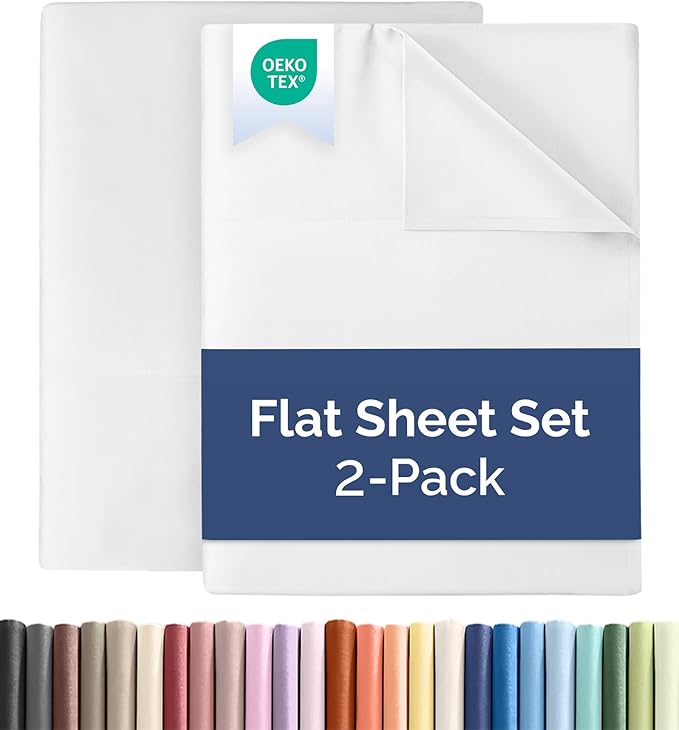 Twin Flat Sheet - Single Top Flat Sheet Only - Breathable & Cooling - White | Hotel Luxury Top Flat Sheet Only, Ultra-Soft, Breathable & Cooling, Fade & Wrinkle Free, Easy-Care, Stain & Shrink Resistant