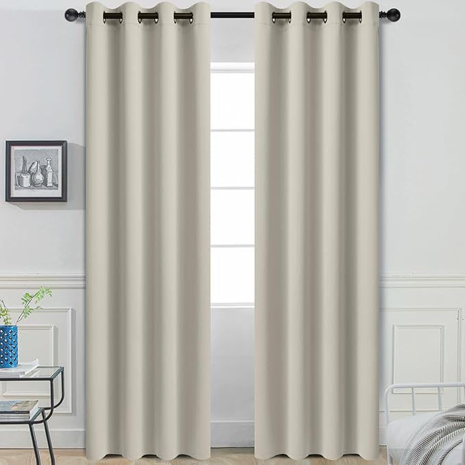 Yakamok Room Darkening Curtains 52x96 inch Length Stone-Living Room | 2 panels,grommet blackout window treatment,thermal insulated,light blocking drapes,privacy protection,bedroom dining room