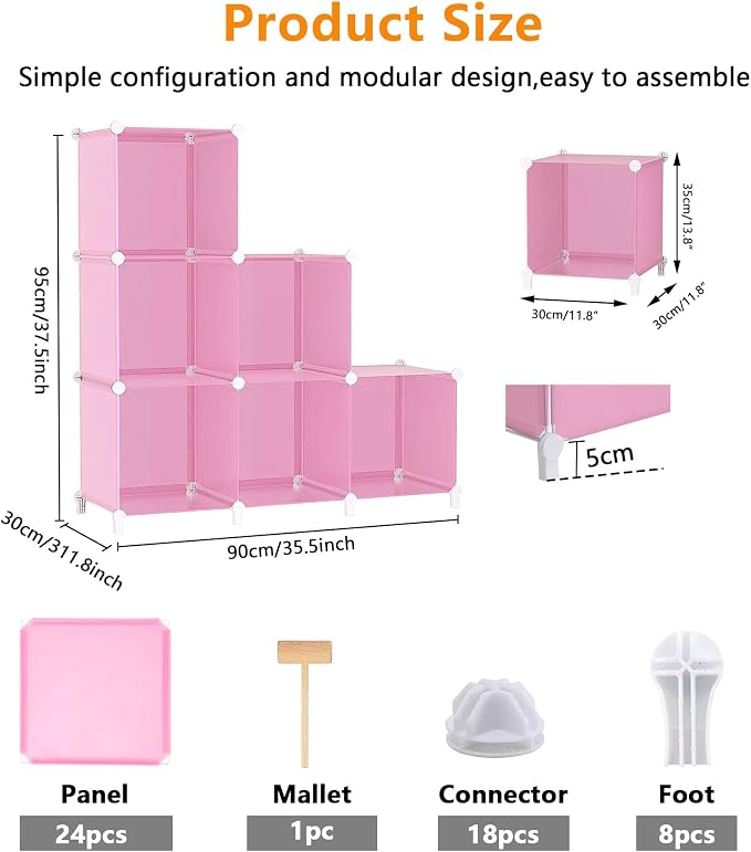 AWTATOS Cube Storage Organizer, Closet Organizers, 6 Cube Shelf, Pink | Portable Closet Storage Shelves, DIY Stackable Storage Cubes Bookshelf, Plastic Clothes Organizer Shelving for Bedroom, Home