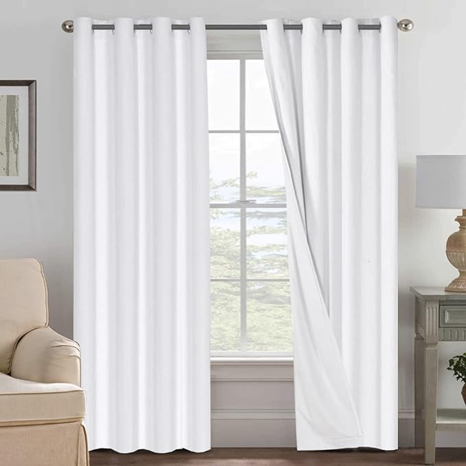 H.VERSAILTEX 100% Blackout Curtains for Bedroom Thermal Insulated Linen Textured Curtains Heat and Full Light Blocking Drapes Living Room Curtains 2 Panel Sets, 52x108 - Inch, White