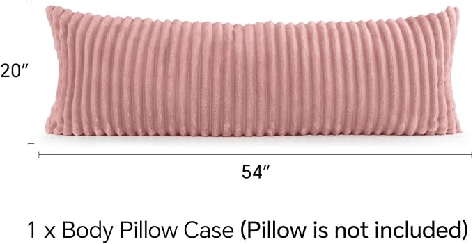 BEDELITE Fluffy Striped Body Pillow Cover with Zipper, Dusty Pink, 20x54 | Ultra-soft Faux Fur with 11D Striped Texture, Comfy, Plush, and Cloud-like, Body Pillow Pillowcase for Bed Couch Room Decor