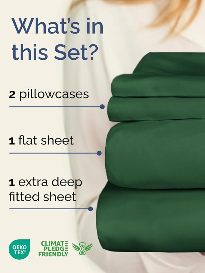 Extra Deep Full Sheet Set - 4 Piece Breathable & Cooling - Emerald Green | Easily Fits 18 to 24 inch Mattress - Ultra Soft, Wrinkle & Fade Free with Extra Deep Pockets - Comfy Hotel Luxury Bedding