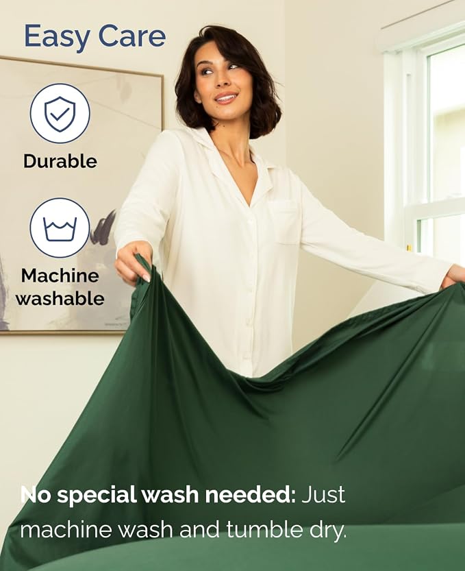 Extra Deep Flex Top Split Head King Sheet Set - 6 Piece Breathable and Cooling Sheets - Hotel Luxury Bedding for Women, Men, Kids & Teens - Easy Secure Fit - Extra Deep Pockets - Emerald Green