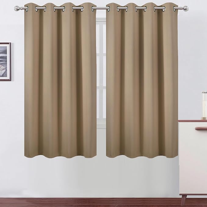 Natural Blackout Curtains 52 x 63 Inch Length/Set of 2 Curtain Panels/Thermal Insulated Room Darkening Curtains for Bedroom and Living Room