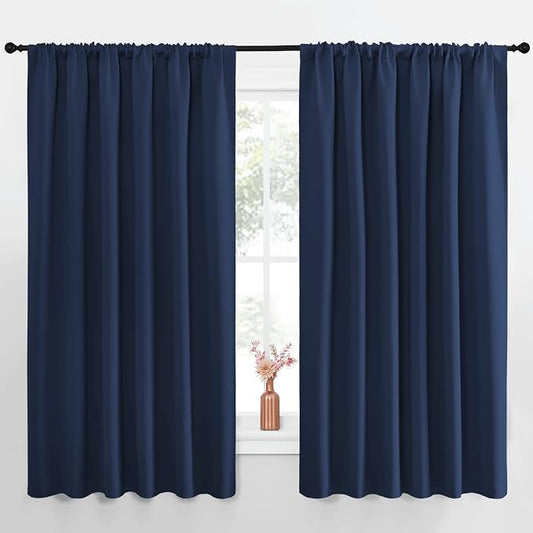 NICETOWN Blackout Curtains for Bedroom, Blackout Draperies, Home Decorations Thermal Insulated Solid Rod Pocket Blackout Drapes for Cafe (Navy, One Pair, 70 x 63-inch)