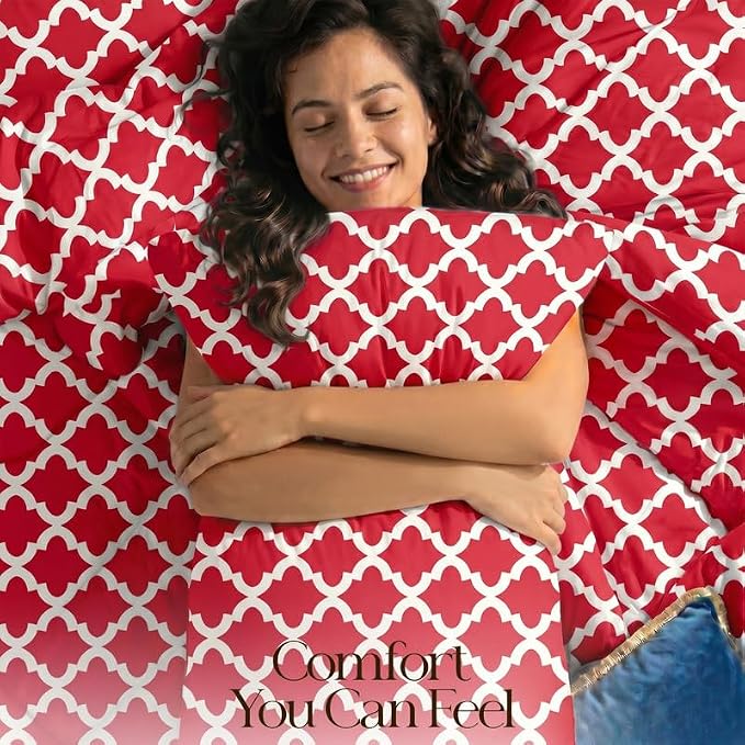 Utopia Bedding 3 Pc Queen Comforter Set, Printed Comforter, Red | Comforter Set Includes Comforter (88x88) Inches, 2 Shams (20x26) Inches. Soft Microfiber Down Alternative, Machine Washable.