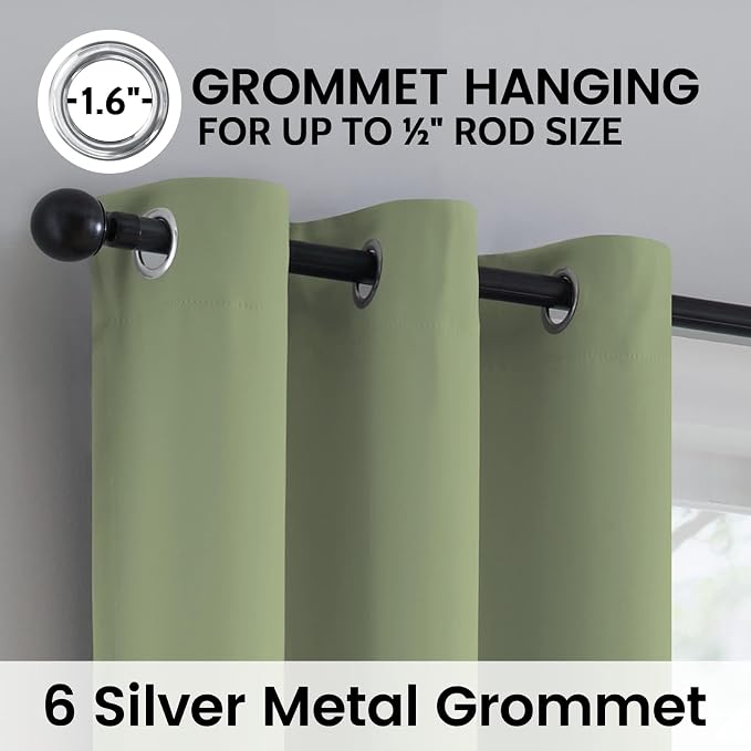 SimpleHome Sage 100% Blackout Curtains Room Darkening Living Room 54 Inch | Curtains for Bedroom,Thermal Insulated Grommet Window Drapes,Curtains for Living Room with Black Back,42 x 54 Inch,2 Panels