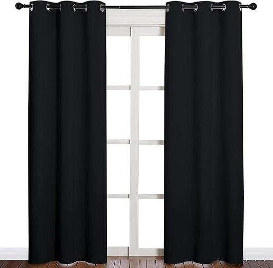 NICETOWN Black Blackout Curtains for Living Room 42 x 84 inches 2 Panels | Thermal Insulated Soft Fabric Privacy Protection Sound Reducing Drapes Room Darkening Noise Blocking for Bedroom Home Theater