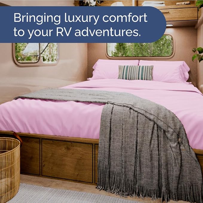 Short Queen Size 4 Piece Bed Sheet Set - RV Short Queen Sheets - Light Pink | Ultra-Soft, Breathable & Cooling Bed Sheets Set with Deep Pockets, Hotel Luxury Bedding for Women & Men, Wrinkle & Fade Free
