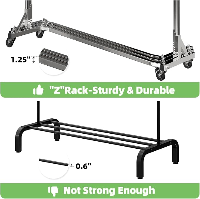 Simple Trending Industrial Grade Z Base 70inches Extra Long Clothes Garment Rack, Commercial Grade Rolling Clothing Rack, Heavy Duty 450lbs Load with Wheels, Chrome | Heavy Duty Commercial Grade Clothing Rack 70" Extra Long, 360°Lockable Wheels, for Ho...