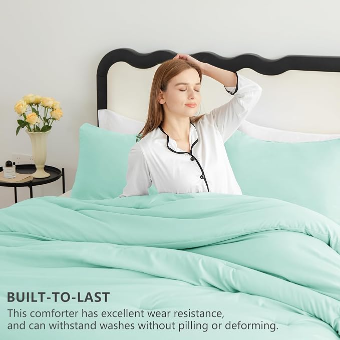 King Comforter Set, 3 Pieces Down Alternative Bedding, Mint Green | 270 GSM All Season Comforter with 4 Corner Ties for Use as a Duvet Insert, OEKO-TEX Certified, 2 Pillowcases, 102 x 90 in