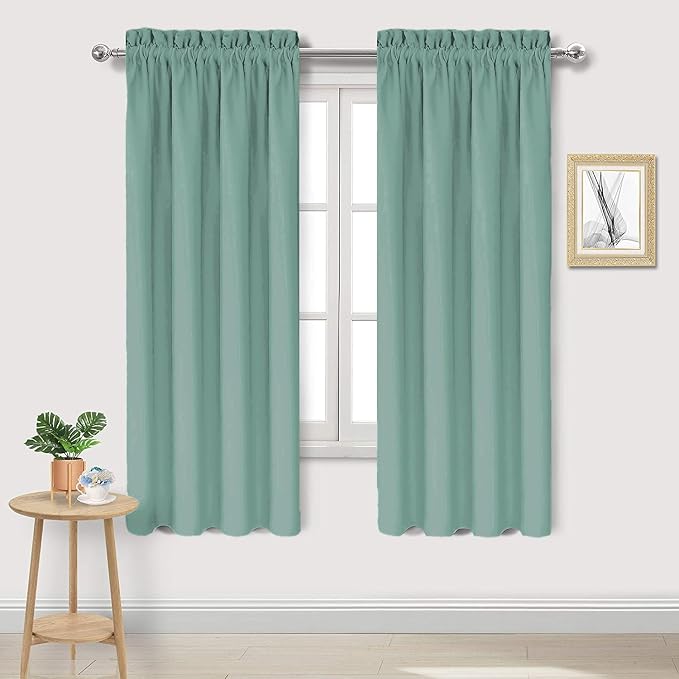 DWCN Blackout Curtains for Bedroom 38 x 63 Inch Long Sage Green 2 Panels | Room Darkening, Thermal Insulated, Light Blocking, Rod Pocket Drapes, Noise Reducing Window Treatments