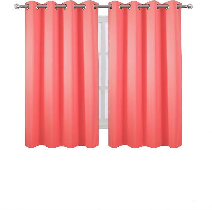 Blackout Curtains 52 x 45 inch Coral Curtains Set of 2 Panels/Thermal Insulated Room Darkening Bedroom Curtains