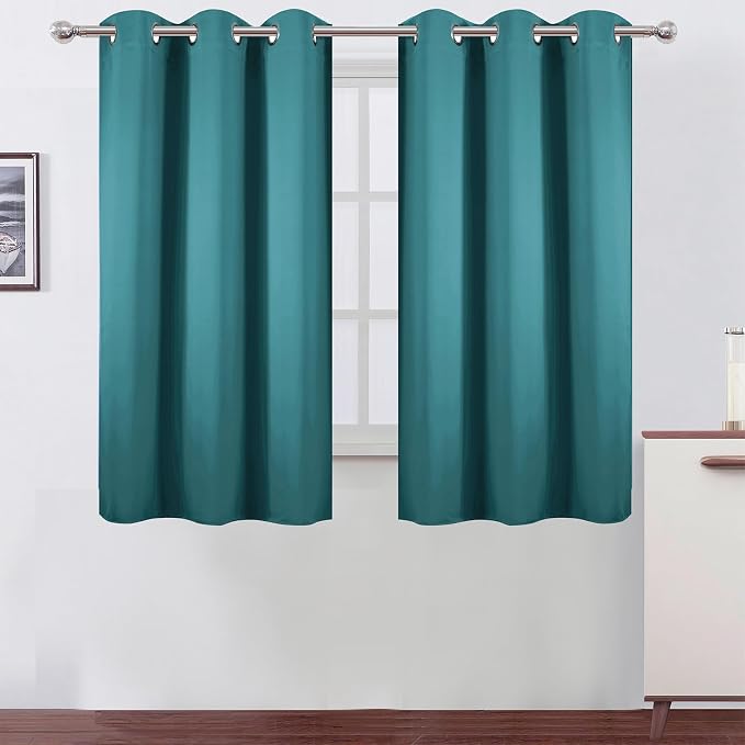 Sea Teal Blackout Curtains 42 x 54 Inch Length Set of 2 Panels Grommet Bedroom Curtains for Living Room