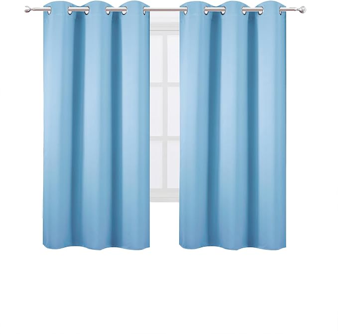 Sky Blue Blackout Curtains 34 x 63 Inch Length/Set of 2 Curtain Panels/Thermal Insulated Room Darkening Blackout Curtains for Bedroom