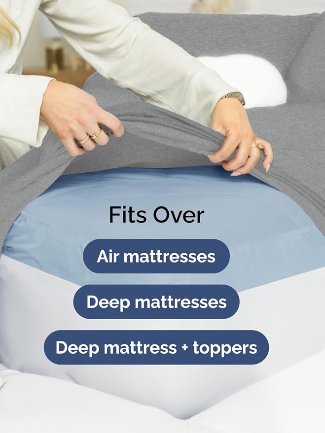 Extra Deep King Fitted Sheet - Single Fitted Sheet Only - Heathered Grey | Easily Fits 18 inch to 24 inch Mattress, Soft, Wrinkle Free, Breathable & Comfy, Extra Deep Pockets Hotel Luxury Fitted Sheet