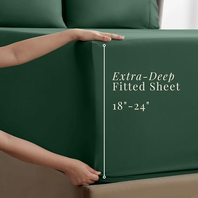 Hearth & Harbor Bed Sheets, Luxury Soft 6 Piece Bed Sheet Set Extra Deep Pocket Fitted Sheets Fits Mattress up to 21", Double Brushed Bedding Sheets & Pillowcases,