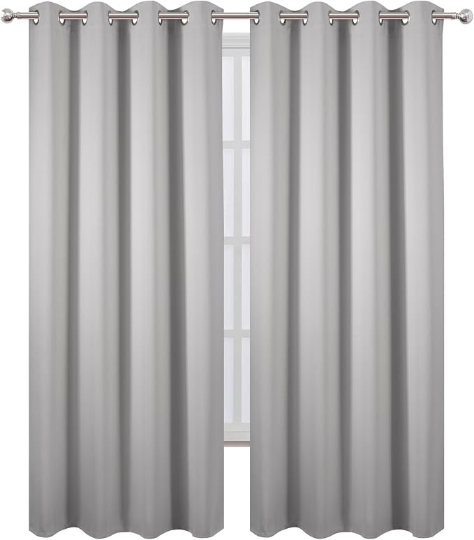 Blackout Curtains 52 x 90 Inch Long Light Grey Curtains Set of 2 Panels Room Darkening Curtains for Bedroom and Living Room