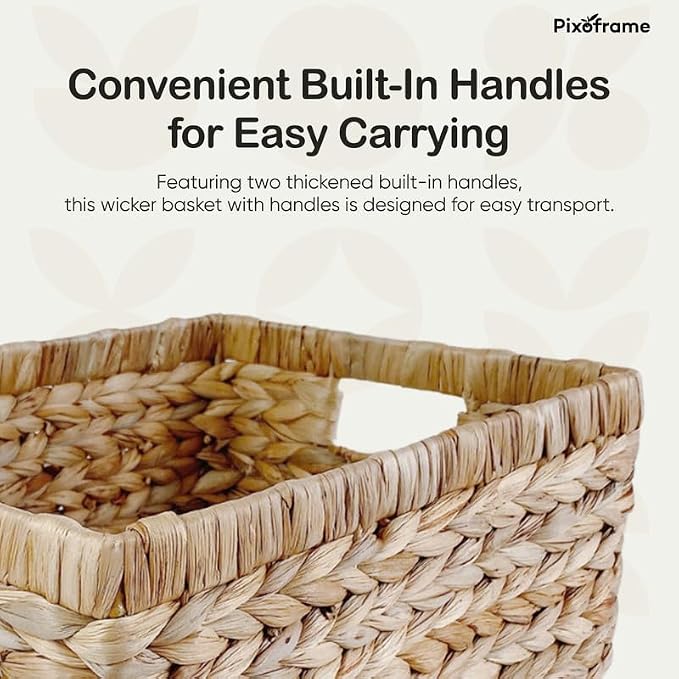Large Handwoven Water Hyacinth Storage Wicker Basket with 2 Handles - Brown | Handcrafted Rectangular Organizer, Sturdy Iron Frame, Ideal for Towels, Blankets, Shelves & Décor - 15"x 11"x6.75"