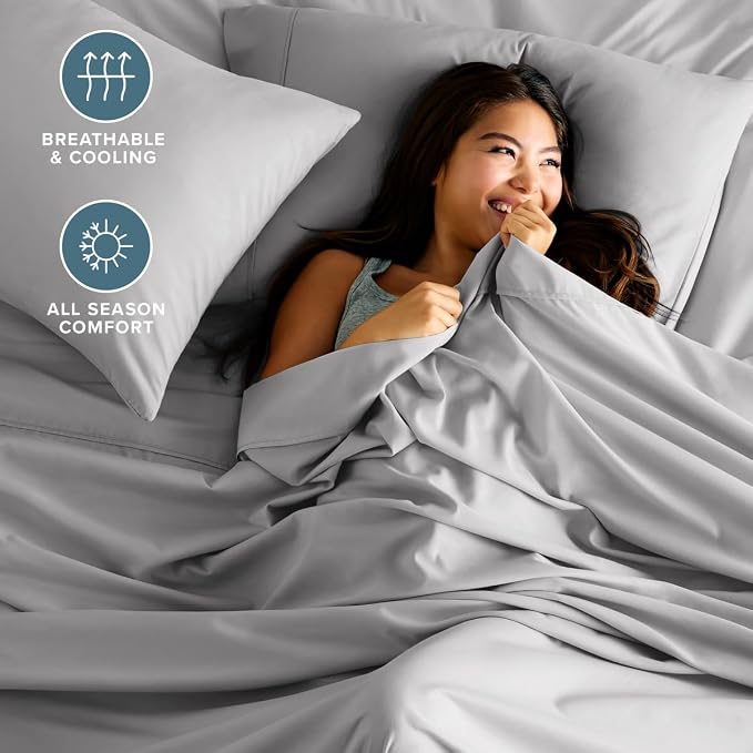 Bare Home Cal King Sheet Set - 1800 Ultra-Soft (Cal King, Light Grey) | Deep Pockets 6 to 15 Inches, Breathable, Hypoallergenic, Hotel Luxury, Easy Fit, Soft, All-Season