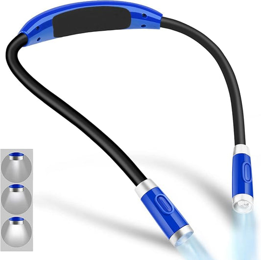 Vekkia Rechargeable LED Neck Book Light for Reading in Bed | 3 Brightness Levels/Flexible Soft Silicone Arms Comfortable Wear/Long Lasting,Great for Readers, Craft & Knitting