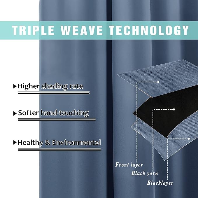 NICETOWN Full Shade Curtain Panels 78 inches Long, Pair of Energy Smart & Noise Blocking Out Blackout Drapes for Guest Room Window, Thermal Insulated Lined Window Dressing (Stone Blue, 55x78)