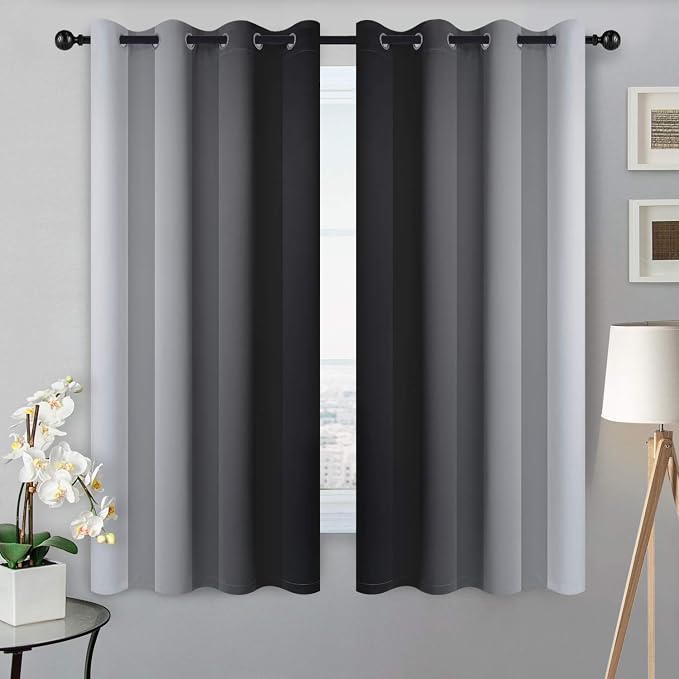 SimpleHome Ombre Black to Grey White Curtains for Living Room 52Wx63L | Room Darkening Curtains for Bedroom,Gradient Light Blocking Curtain,Thermal Insulated Grommet Window Drapes,2 Panels,63 Inch