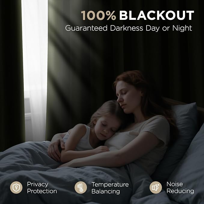 Joydeco 100% Blackout Curtains Velvet Black Out Curtain 108 Inch Drapes | for Bedroom Living Room, Heat and Light Blocking, Thermal Insulated Luxury Heavy Duty Curtain 2 Panels Grommet Top