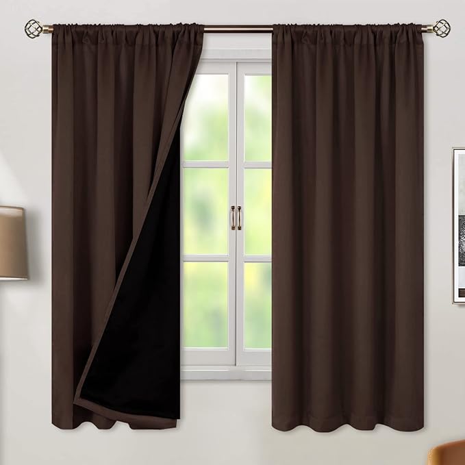 BGment Brown Blackout Curtains for Bedroom 63 Inch Length 2 Panels | Thermal Insulated, Room Darkening Curtains, Rod Pocket Soundproof, Living Room Window Curtains, 42 x 63 Inch