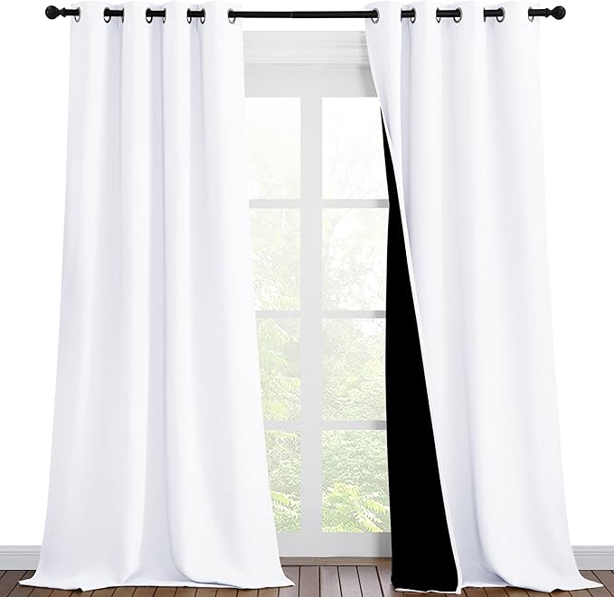 NICETOWN White 100% Blackout Curtains for Windows, Pack of 2, 46" W x 102" L, Super Heavy-Duty Black Lined Total Darkness Drapes for Bedroom, Privacy Assured Window Treatment for Patio | Super Heavy-Duty Black Lined Total Darkness Drapes for Patio, Pri...