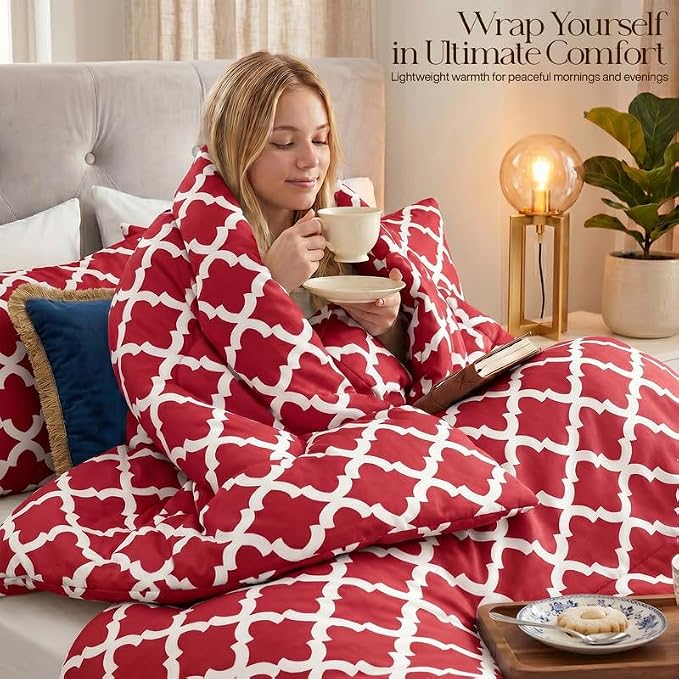 Utopia Bedding 3 Pc King Comforter Set, Printed Comforter, Red | Comforter Set Includes Comforter (90x102) Inches, 2 Shams (20x36) Inches. Soft Microfiber Down Alternative, Machine Washable.