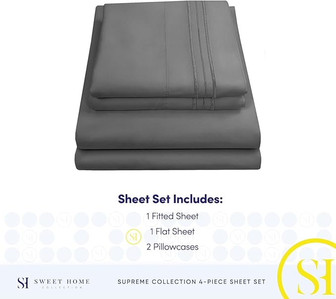 California King Sheet Sets - Breathable Luxury Sheets with Full Elastic & Secure Corner Straps Built In - 1800 Supreme Collection Cal King Deep Pocket Bedding Set, Sheet Set, California King, Gray