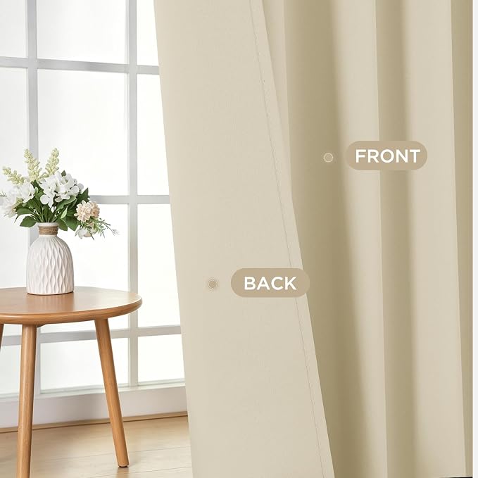 Joydeco Blackout Curtains 90 Inch Length 2 Panels Set, Thermal Insulated Long Curtains& Drapes 2 Burg, Room Darkening Grommet Drapes for Bedroom Living Room Window (Light Beige, W52 x L90 Inch)