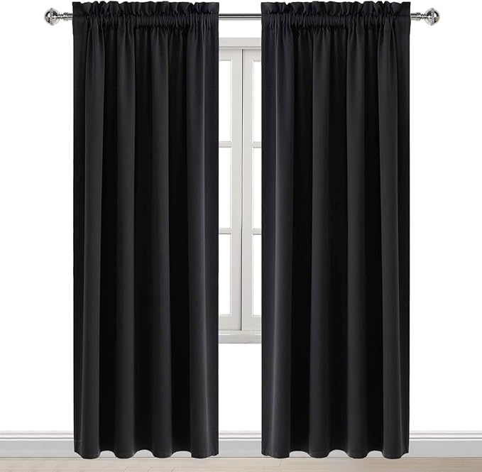 DWCN Blackout Curtains for Bedroom Living Room 52 x 84 Inch Long Black | 2 Panels Set, Room Darkening, Thermal Insulated, Light Blocking, Rod Pocket Drapes, Noise Reducing Window Treatments