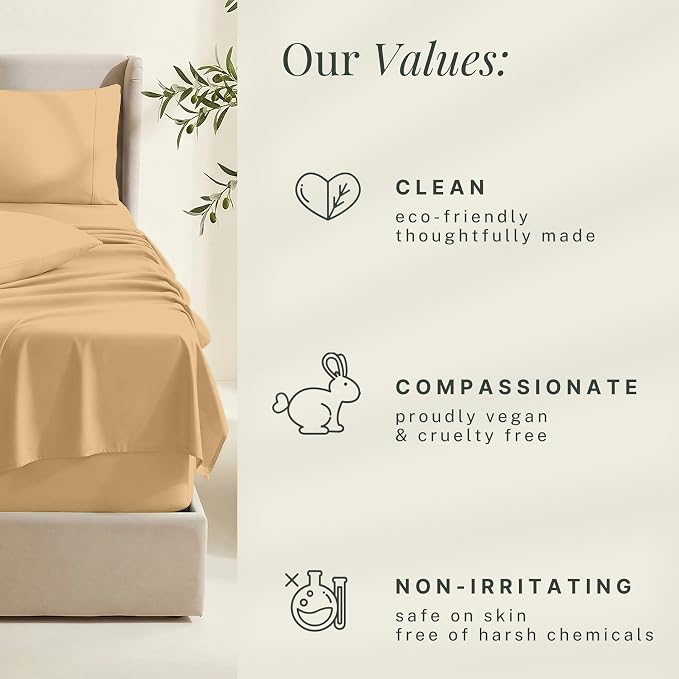 Hearth & Harbor Extra Deep Pocket Queen Sheets Sets - Fits Mattress 18-24 Inches Deep - Extra Deep Pocket Sheets - 6 Piece Queen Size - Camel