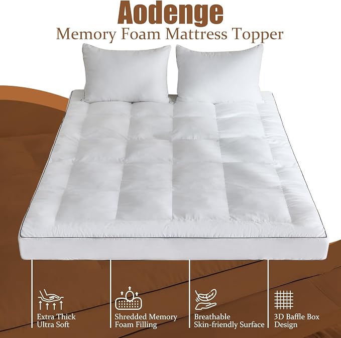 4 Inch Memory Foam Mattress Topper Queen for Back Pain Relief, Extra Soft Pillow Top Mattress Topper, 2000GSM Fluffy Shredded Memory Foam Filled
