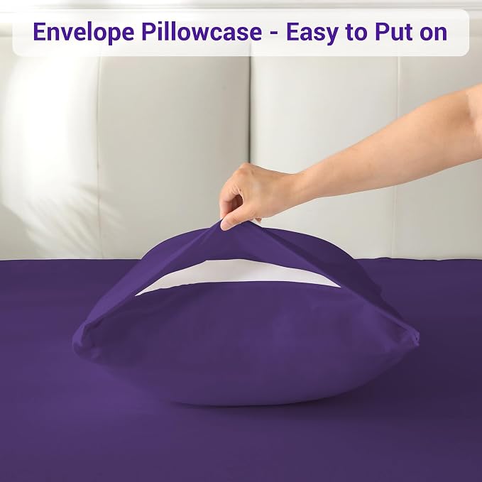 Softan Microfiber King Sheet Set with Non-Slip Corner Straps, Purple | 15" Deep Pocket Fitted Bed Sheets, Double Brushed Microfiber, Sheets & Pillowcase for All Season